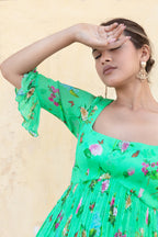 Green Printed Short Dress