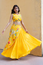 Flared draped yellow skirt set
