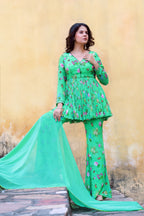 Floral printed sharara set with Organza dupatta