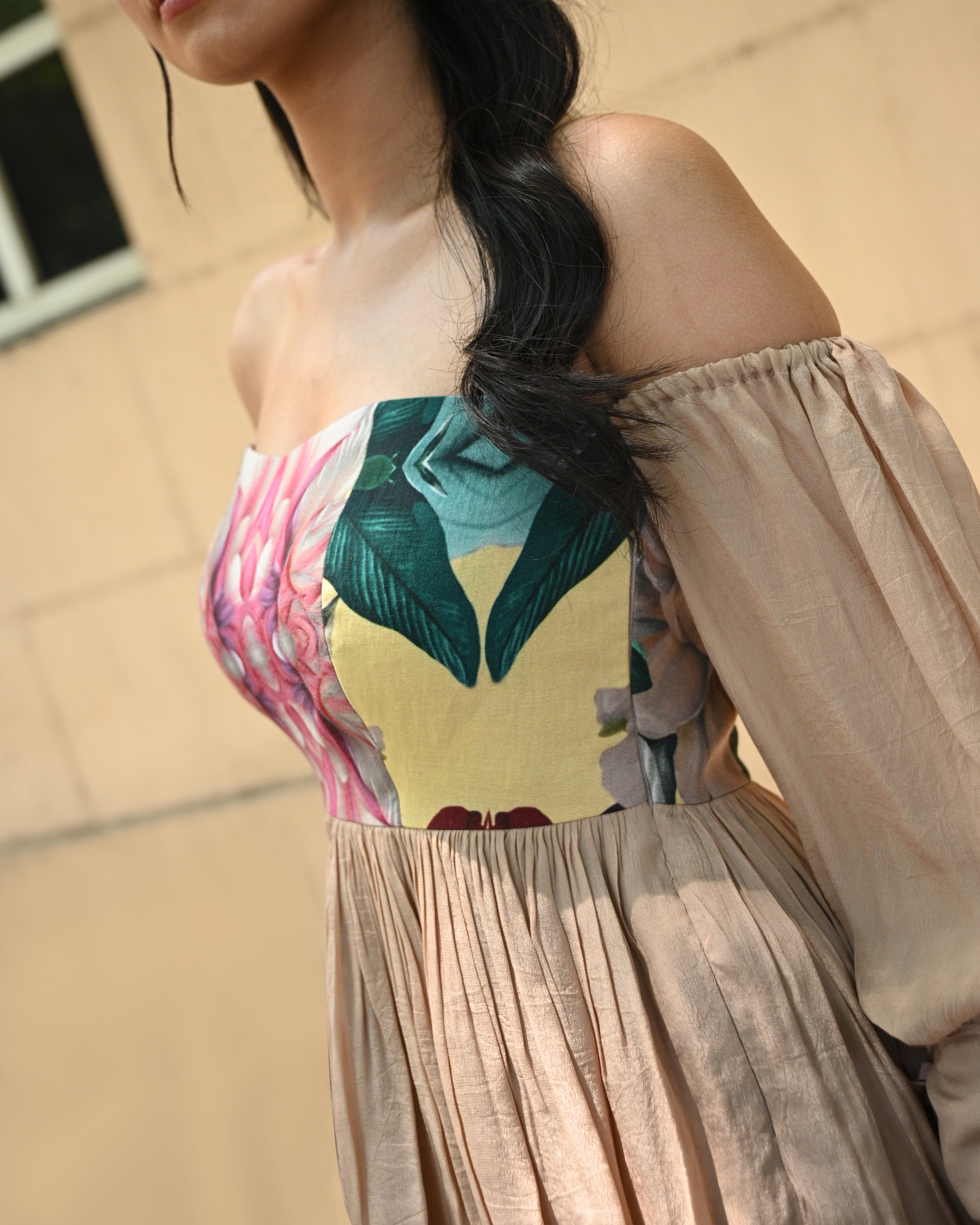 Simor Floral Whisper peplum top and skort coord set featuring a floral pattern and stylish design on a model.
