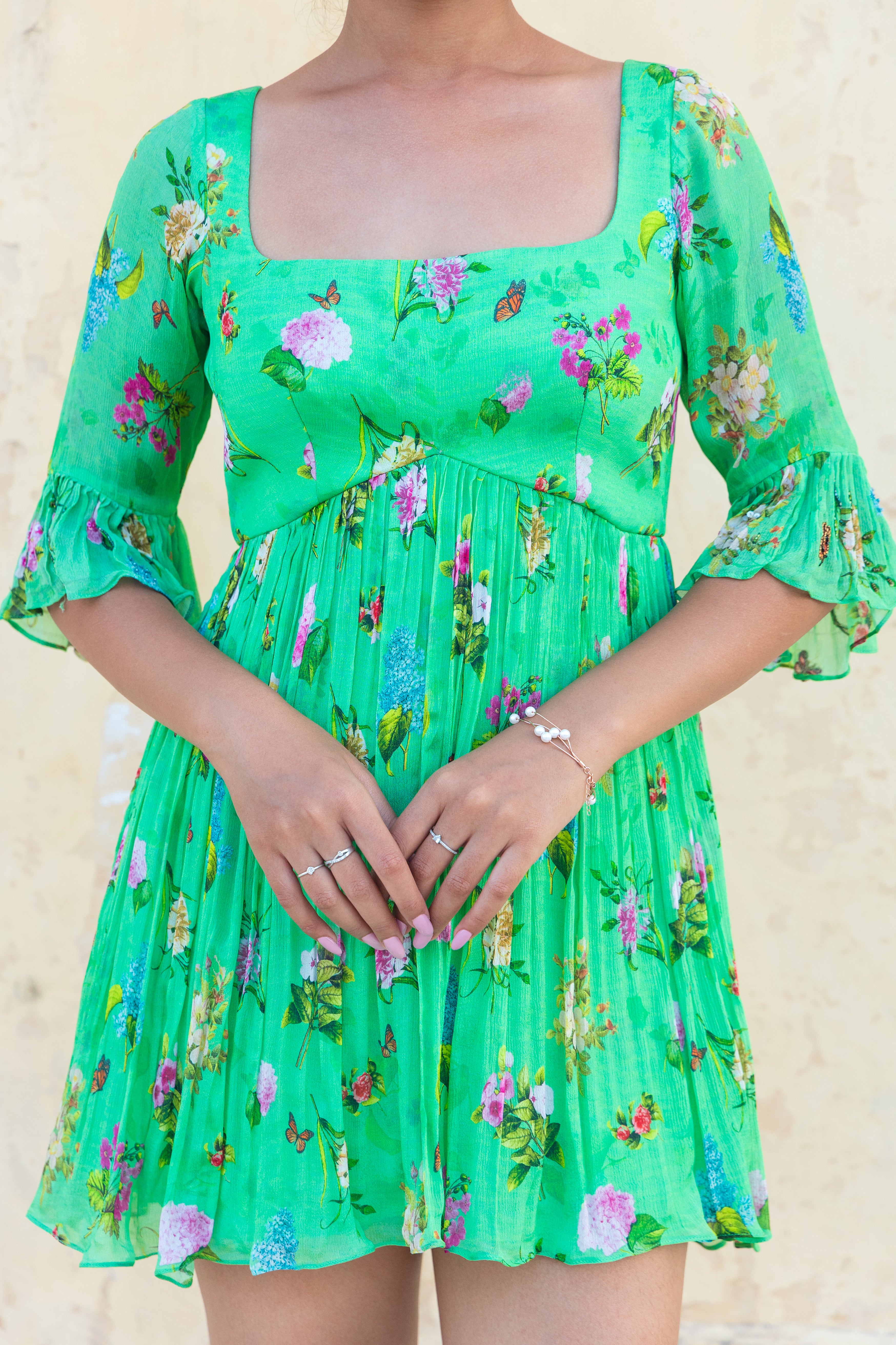 Green Printed Short Dress