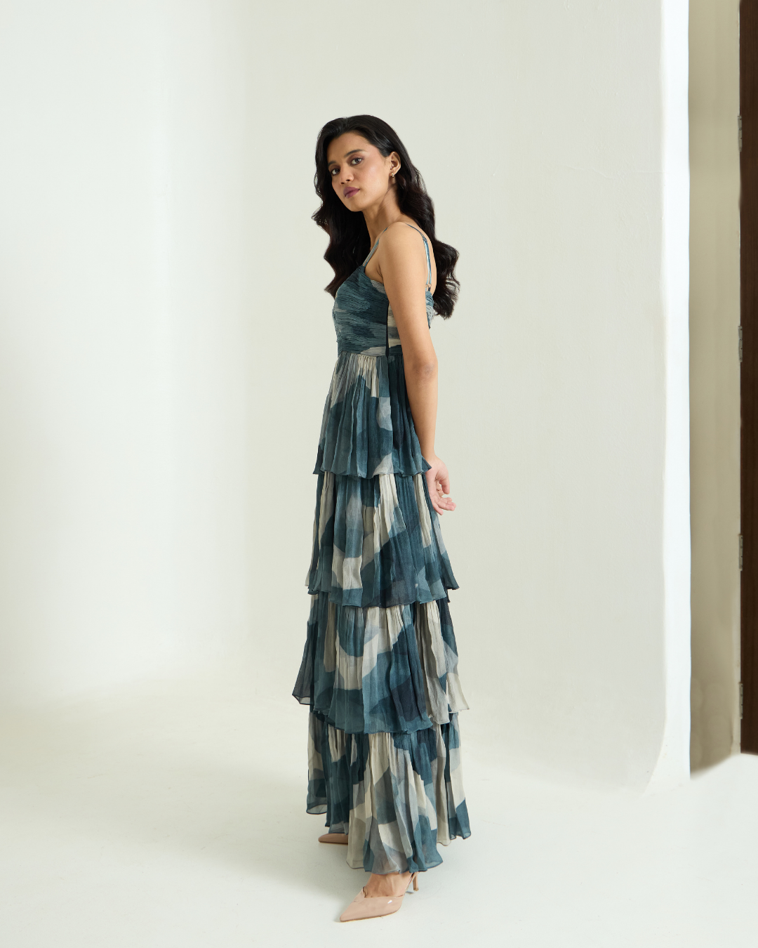 Abstract Printed Tiered Maxi Dress