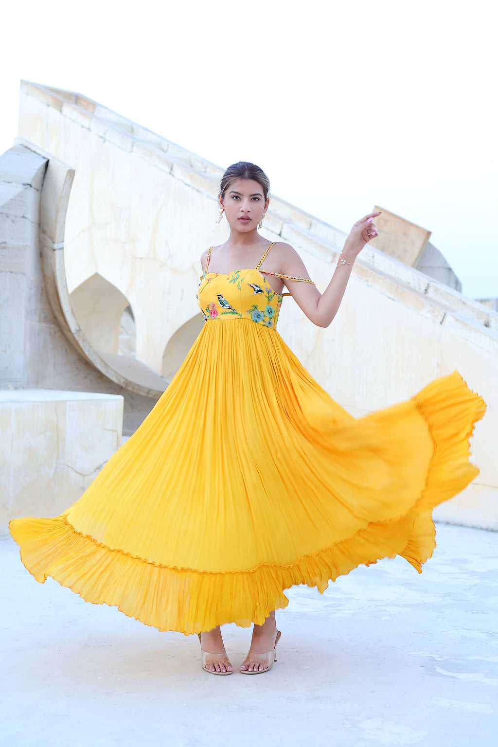 Tiered Flared Strappy Long Dress