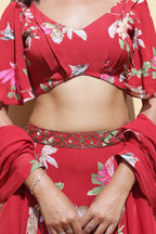 Printed red lehenga set