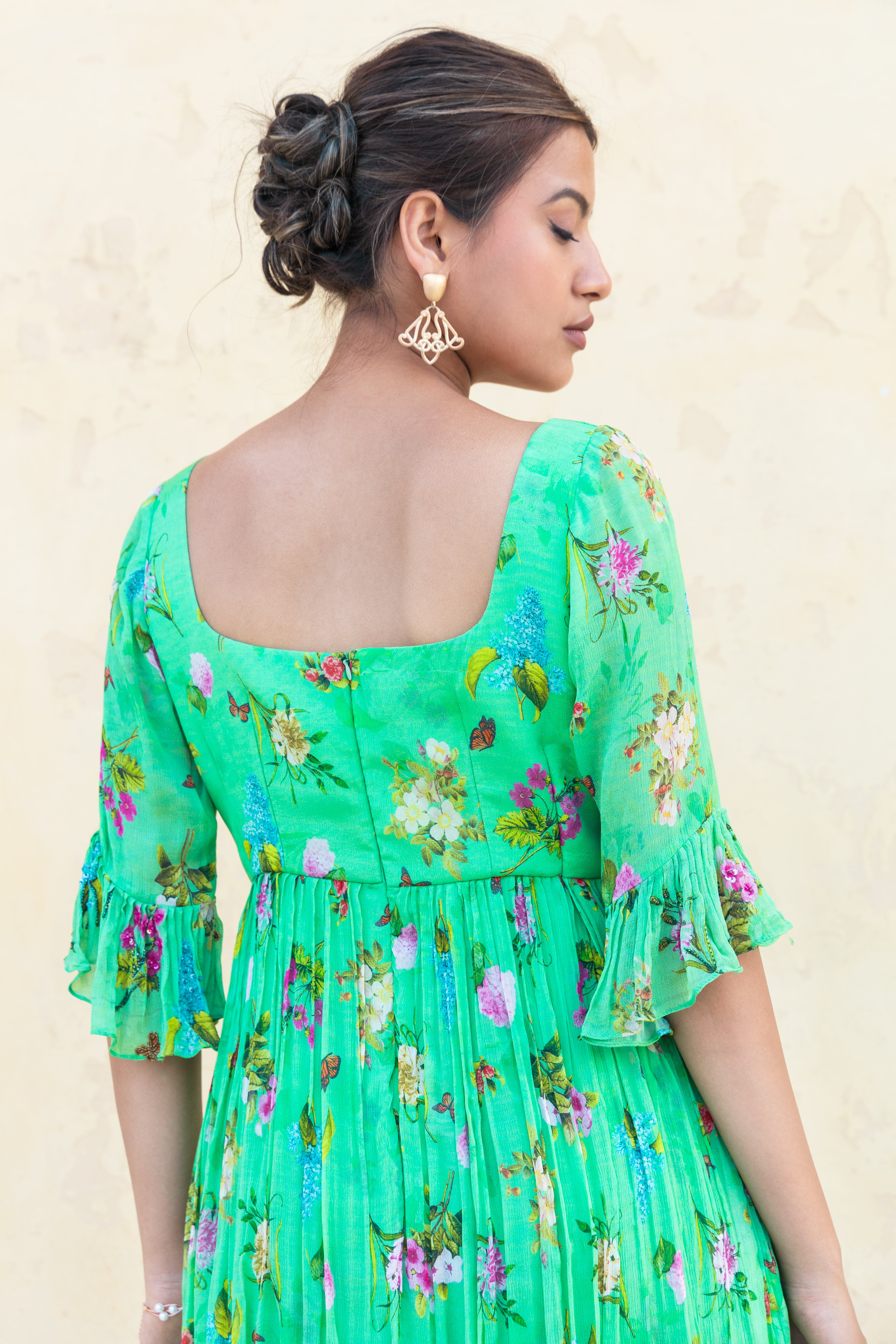 Green Printed Short Dress