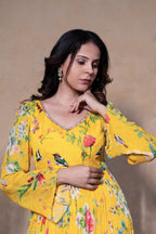 Yellow Anarkali suit with Organza dupatta