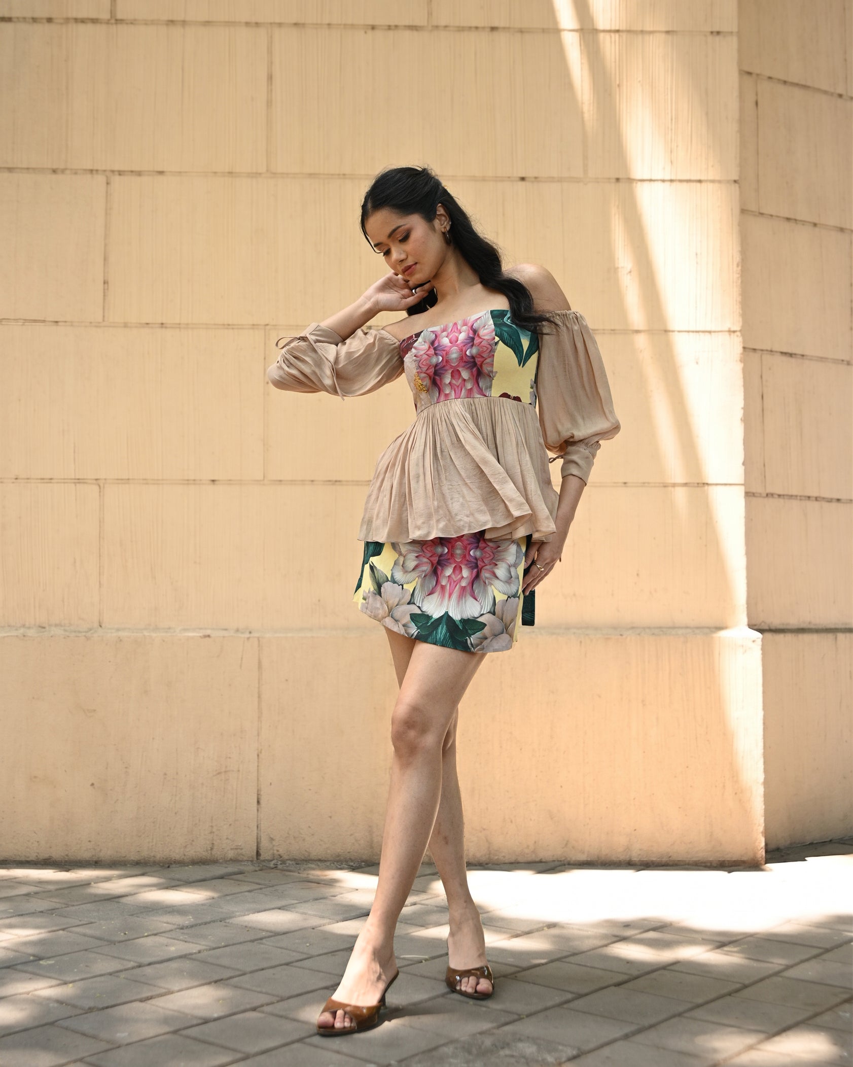 Floral Whisper peplum top and skort coord set by Simor, featuring a stylish floral print and modern design.