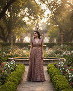 Flared long dress with waist cutout