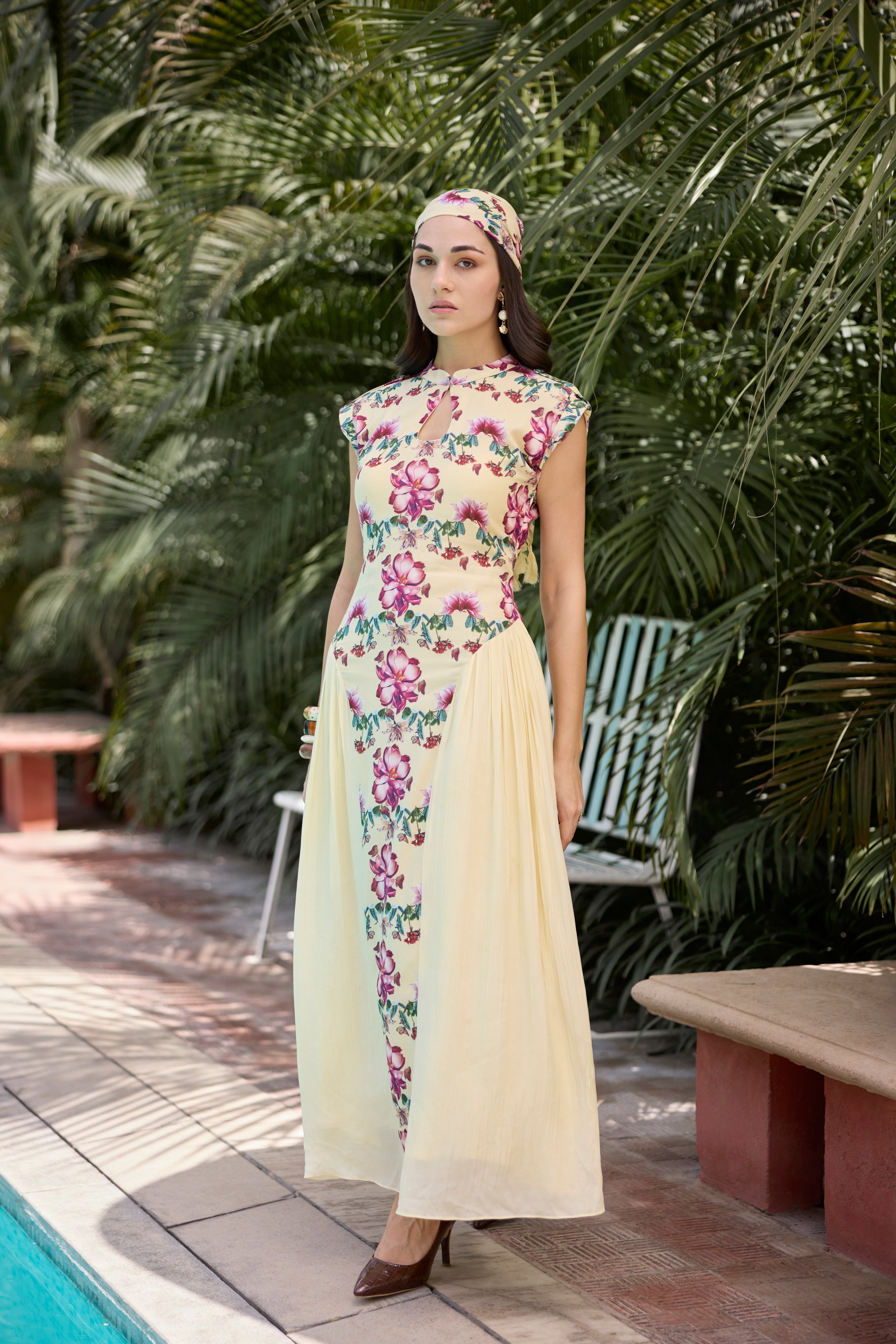 Serene Bloom Panelled Maxi Dress
