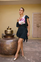 Midnight Bloom One-Shoulder Dress