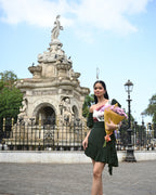 Simor Cascade Dress, one-shoulder short dress with flowing fabric, stylish and elegant for special occasions.