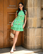 Simor Nature in Motion sleeveless layered short dress with flowing fabric, perfect for casual and summer wear