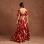 Printed Red Silk Lehenga Set