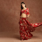 Printed Red Silk Lehenga Set
