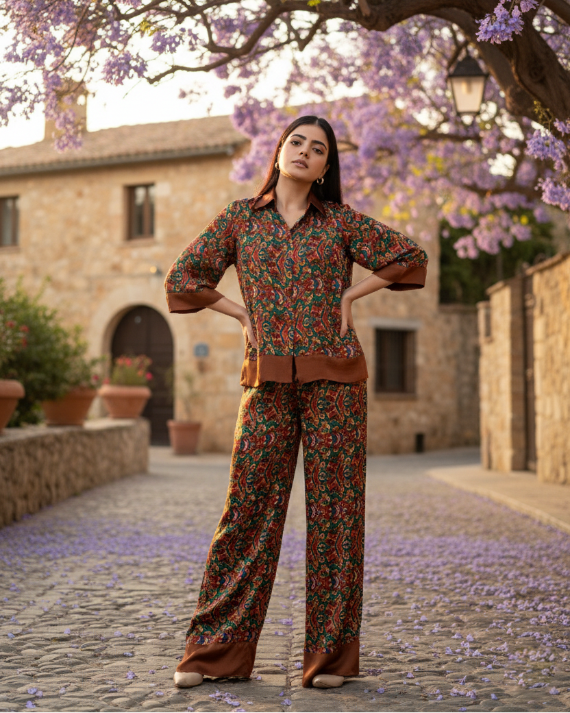 Satin Brown Coord Set