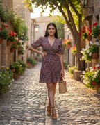 Flared dress with Waist Embroidery