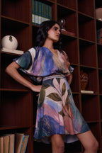 Botanical V-neck Kimono short dress by Simor featuring floral print, lightweight fabric, and relaxed fit, perfect for summer wear.