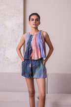 Simor pleated shorts set co-ord, featuring matching top and shorts in a stylish, casual design, perfect for summer wear.