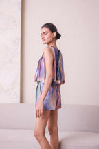 Simor pleated shorts co-ord set with matching top, lightweight fabric, and stylish design perfect for casual summer wear.