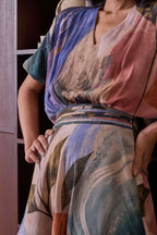 Simor botanical V-neck kimono short dress with floral pattern and flowing fabric, perfect for casual or summer wear.