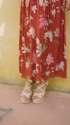 Red Pleated Long Dress