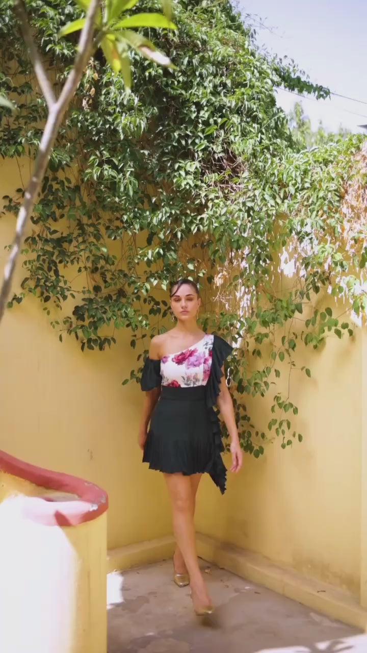 Midnight Bloom One-Shoulder Dress